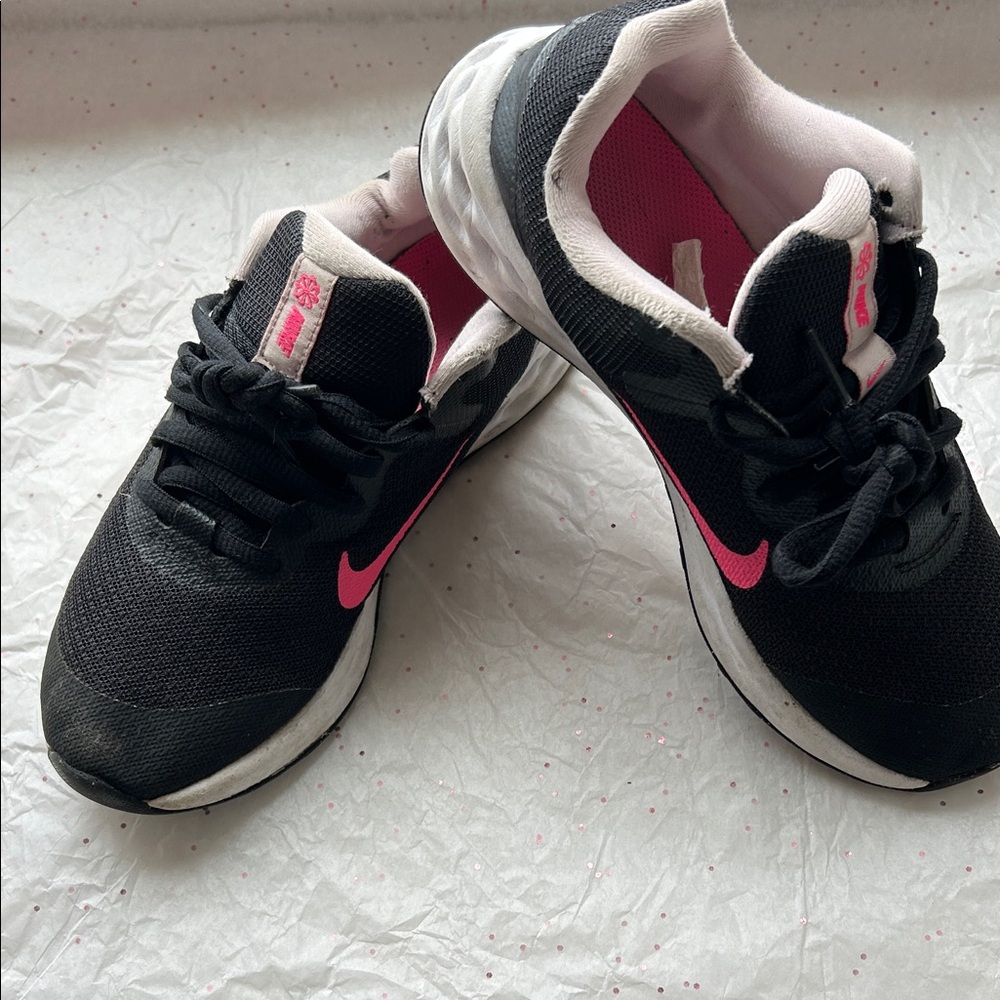 Nike Revolution Running Black and Pink Sneakers size 3.5 kids